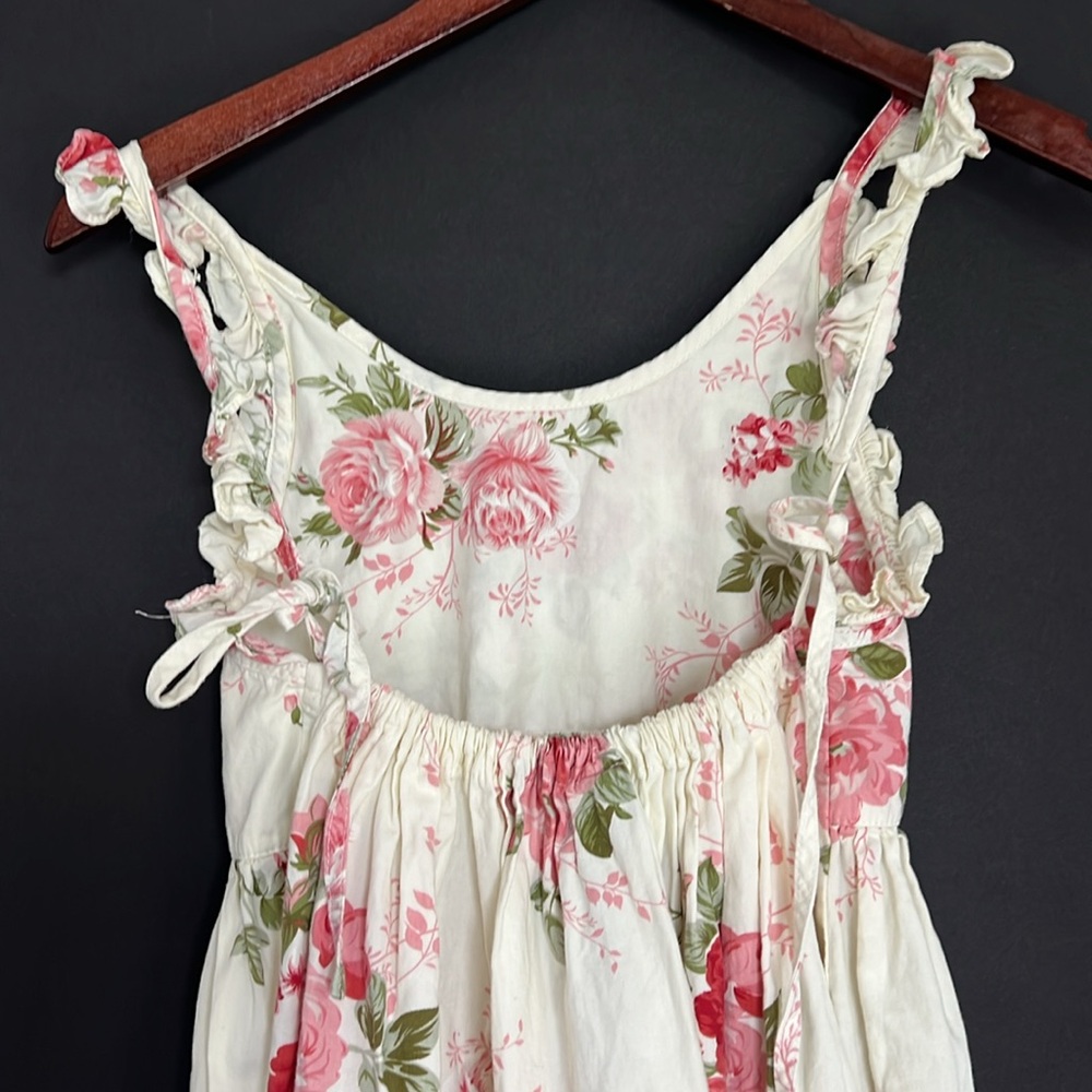 Girl’s Sleeveless Summer Dress Crème Pink Size 12 100% Cotton Rose Pattern - Picture 4 of 11